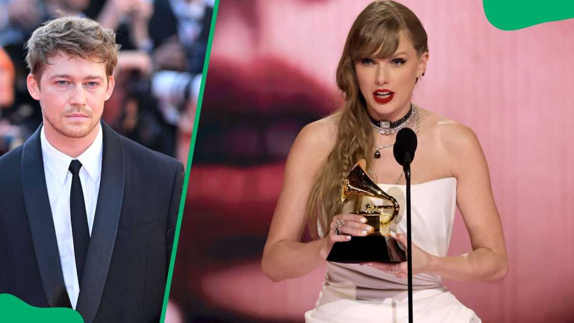 Joe Alwyn at the 77th annual Cannes Film Festival in 2024 (L). Taylor Swift at the 2024 Grammy Awards (R)