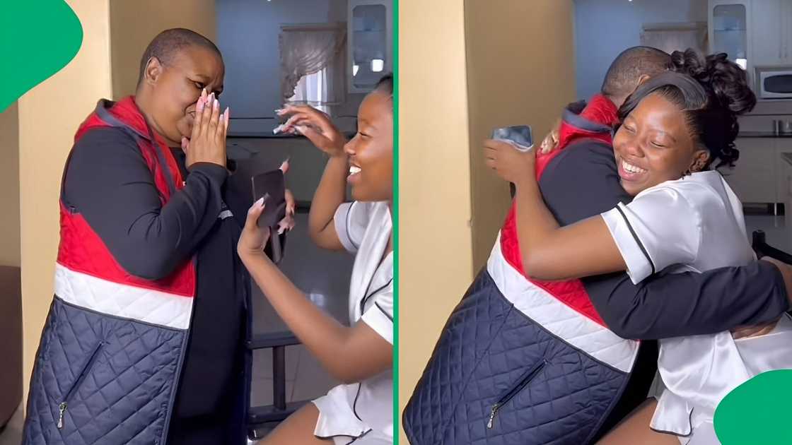 A TikTok video shows a mom's reaction to her daughter's first wig for matric ball.