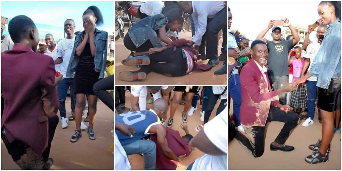 Man in Suit Rolls Himself on the Ground as he Proposes to His Girlfriend, Photos Spark Reactions Man in Suit Rolls Himself on the Ground as he Proposes to His Girlfriend, Photos Spark Reactions
