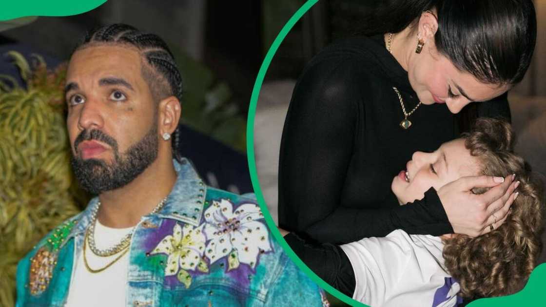 Drake during a 2024 event in Miami, Florida (L). Adonis and his mother, Sophie, posing for a photo Drake during a 2024 event in Miami, Florida (L). Adonis and his mother, Sophie, posing for a photo