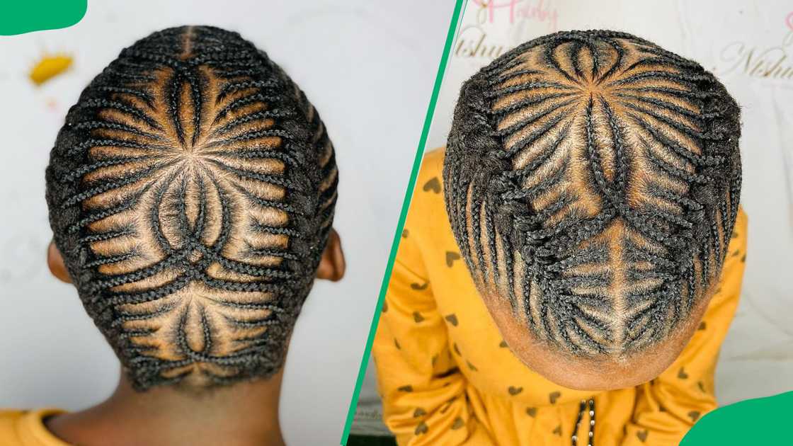 A lady wearing circular cornrows beautifully styled for any occasion A lady wearing circular cornrows beautifully styled for any occasion