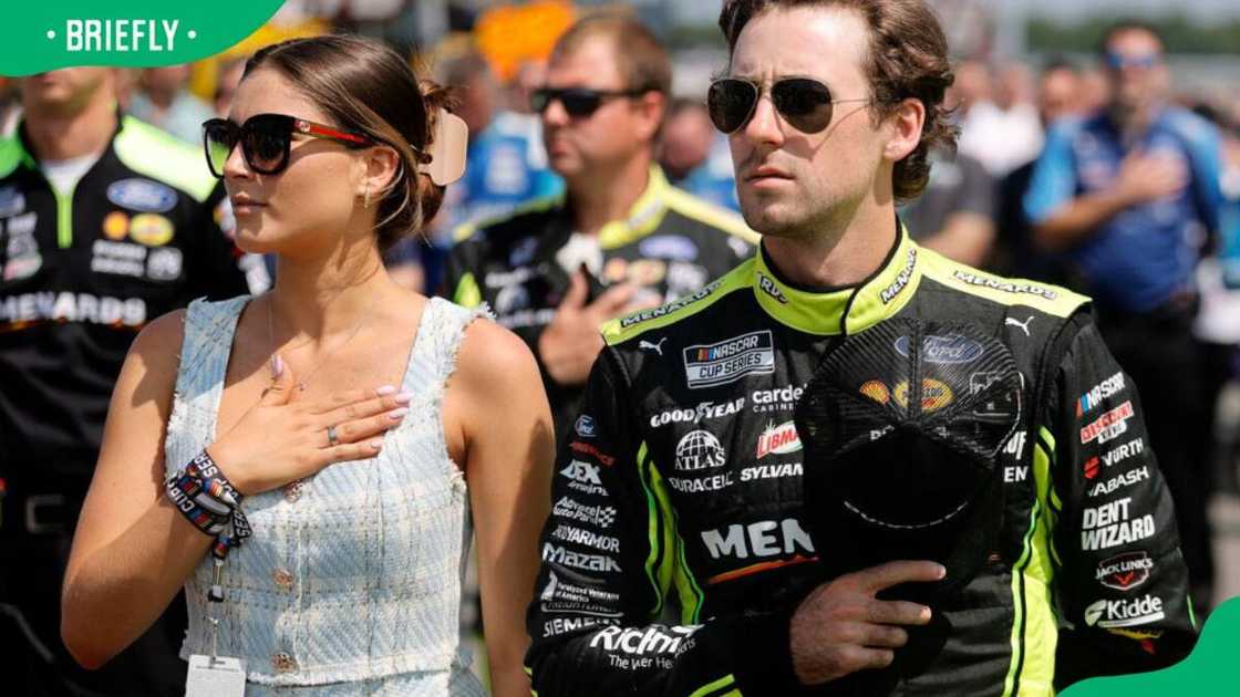 Gianna Tulio and Ryan Blaney during the 2022 NASCAR Cup Series M&M's Fan Appreciation 400 at Pocono Raceway