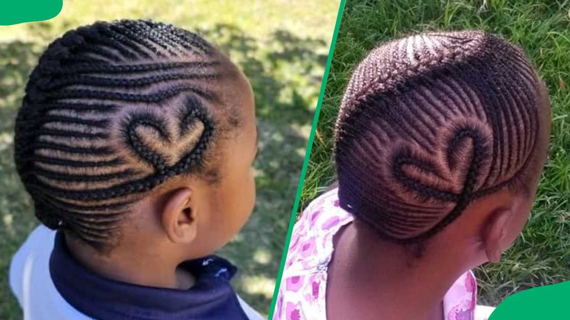 A young girl with freehand hairstyle with a heart design A young girl with freehand hairstyle with a heart design