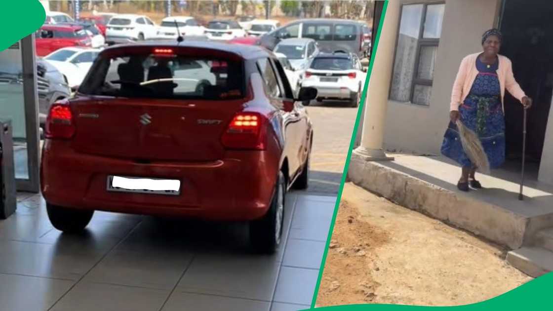 Woman shows family her new car