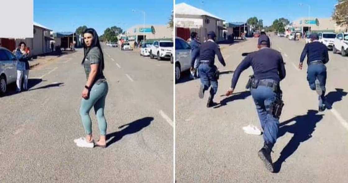 SAPS officers chasing young woman SAPS officers chasing young woman