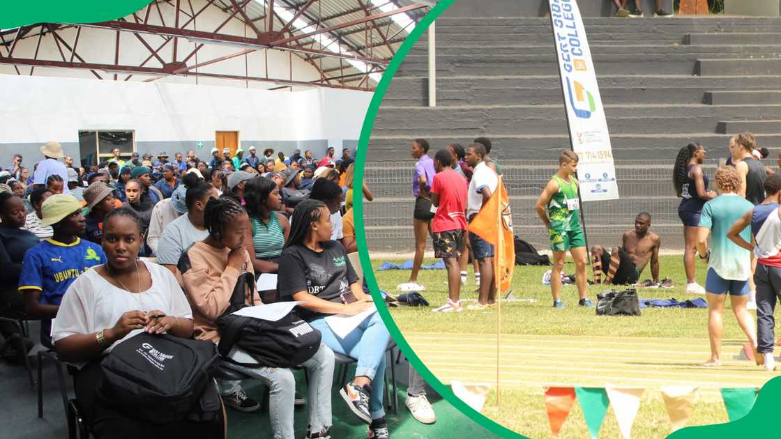 Gert Sibande College students listening to a lecture and on the field on sports day Gert Sibande College students listening to a lecture and on the field on sports day