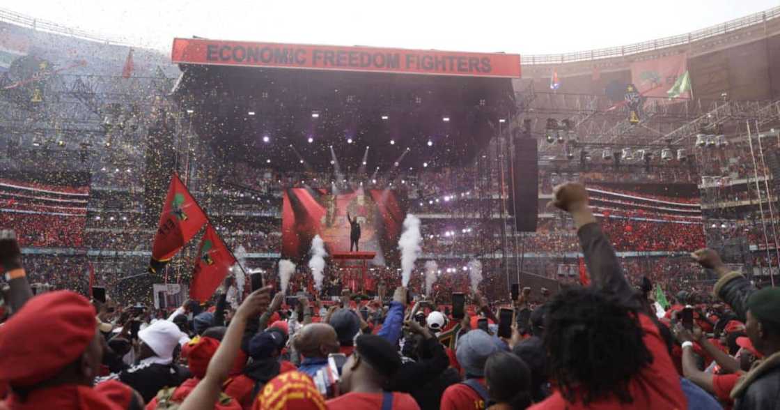 The EFF has expressed condolences for a supporter who fell to his death at the 10th-anniversary celebration at FNB stadium The EFF has expressed condolences for a supporter who fell to his death at the 10th-anniversary celebration at FNB stadium