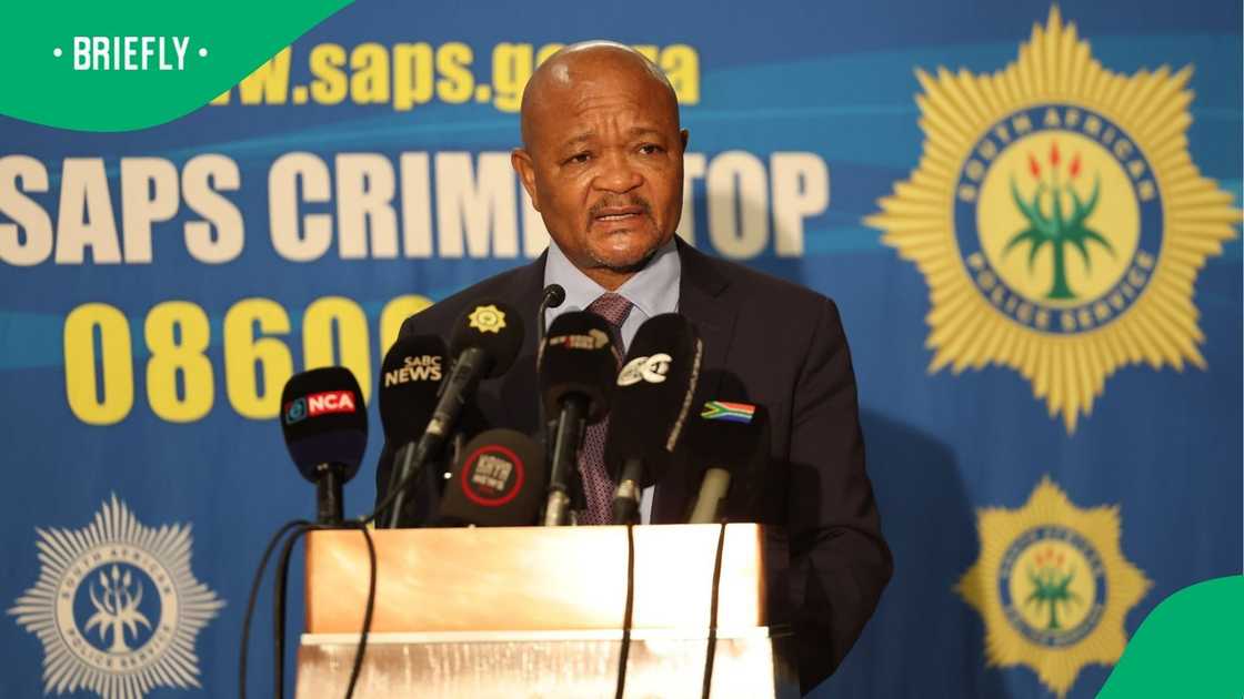 Police Minister Senzo Mchunu presenting the crime statistics.