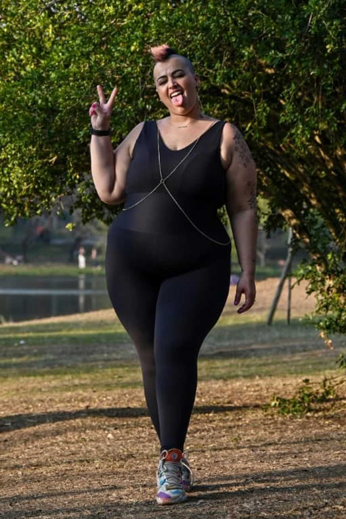 Brazilian designer Amanda Momente, owner of the plus size clothing brand Wondersize, poses for a photo