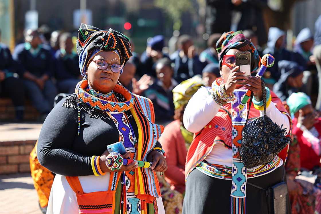 South African women dressed in traditional regalia
