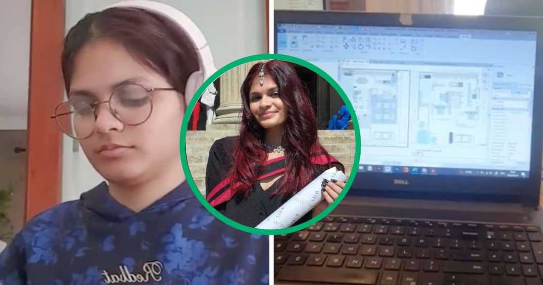 Young woman flexes being an architect Young woman flexes being an architect