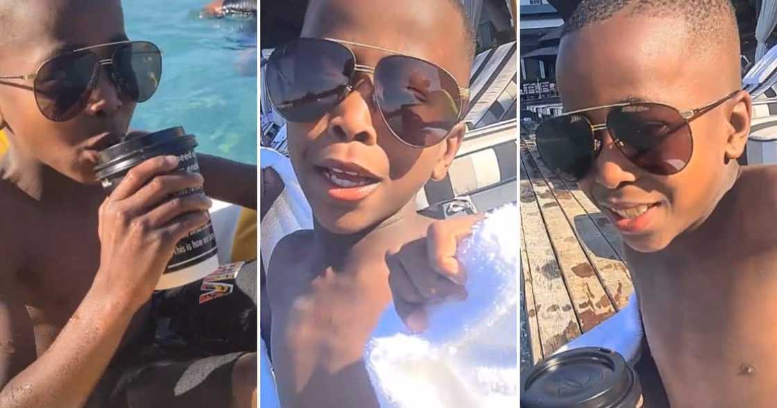 A little boy enjoyed his day in the sun and pool A little boy enjoyed his day in the sun and pool