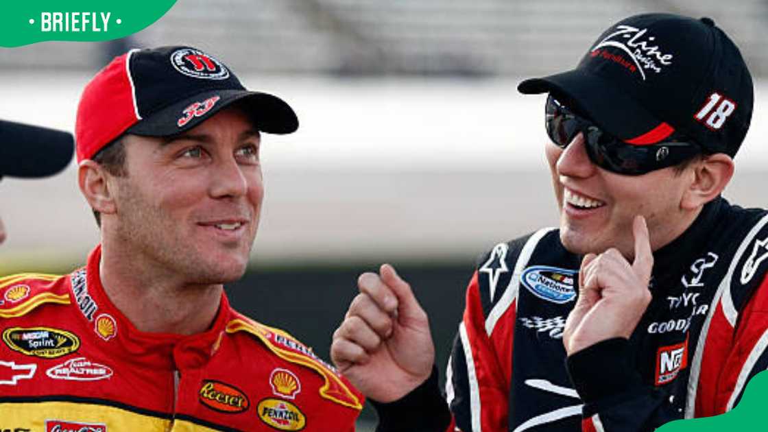 Kevin Harvick (L) and Kyle Busch during the NASCAR Nationwide Series O'Reilly Challenge Kevin Harvick (L) and Kyle Busch during the NASCAR Nationwide Series O'Reilly Challenge