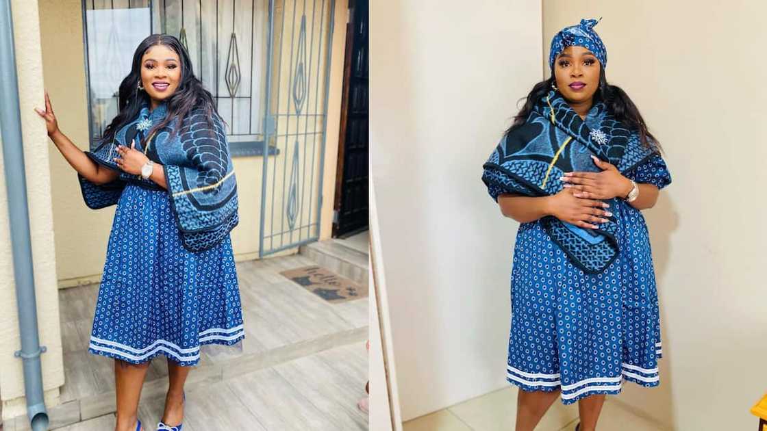 Blue Sesotho traditional dresses