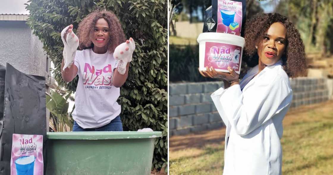Nandi Hlungwani showing off her product, Nad Wash Nandi Hlungwani showing off her product, Nad Wash