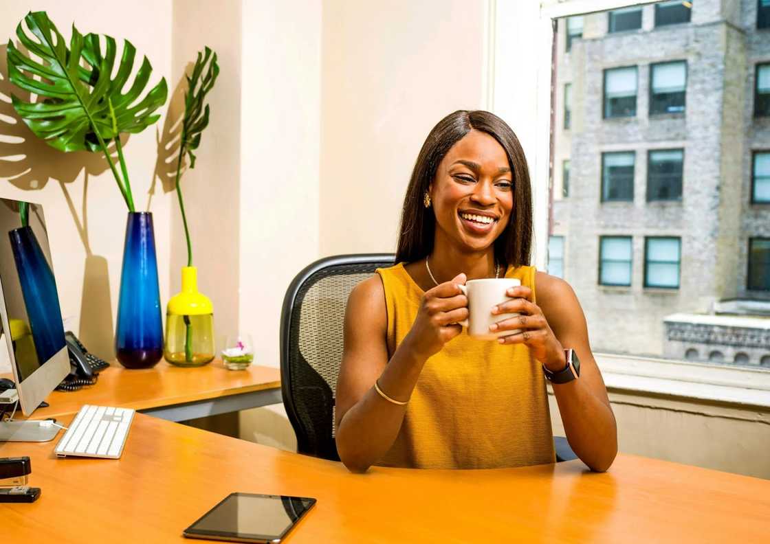 A relaxed woman in an office A relaxed woman in an office