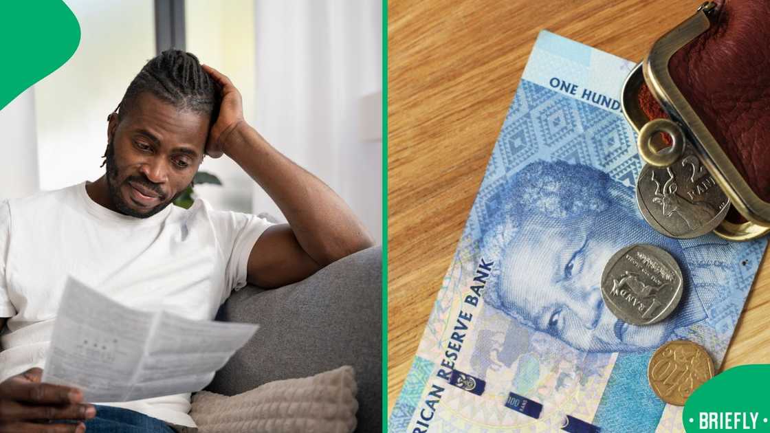 The visual on the right showed a R100 bank note and a few coins