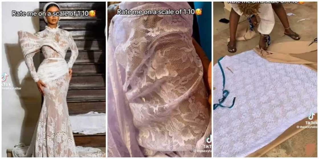 Nigerian tailor replicates gorgeous lace dress design