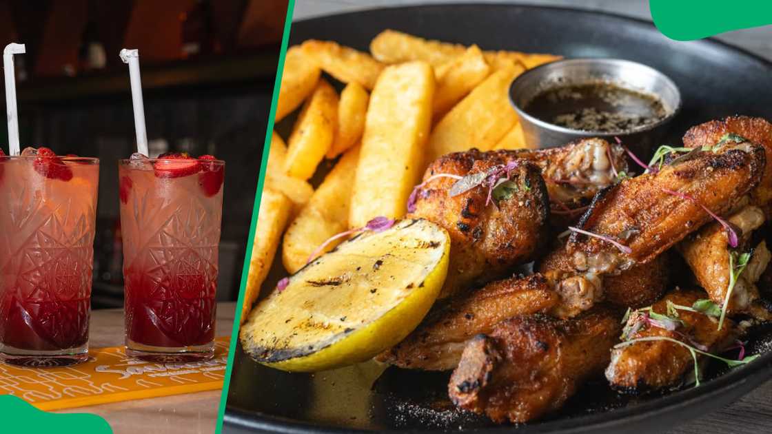 The eatery's cocktail option (L). Fries and wings (R)