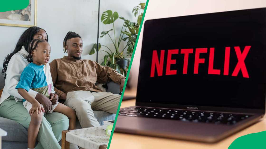 A family watching TV and Netflix on a laptop A family watching TV and Netflix on a laptop