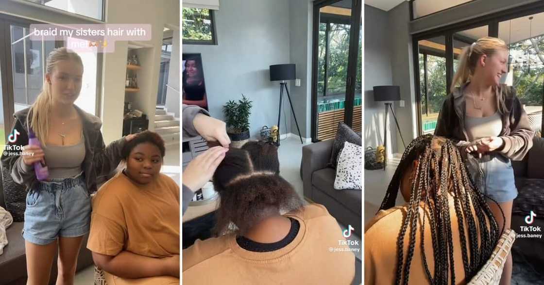 A mlungu woman braided her African sister's hair A mlungu woman braided her African sister's hair