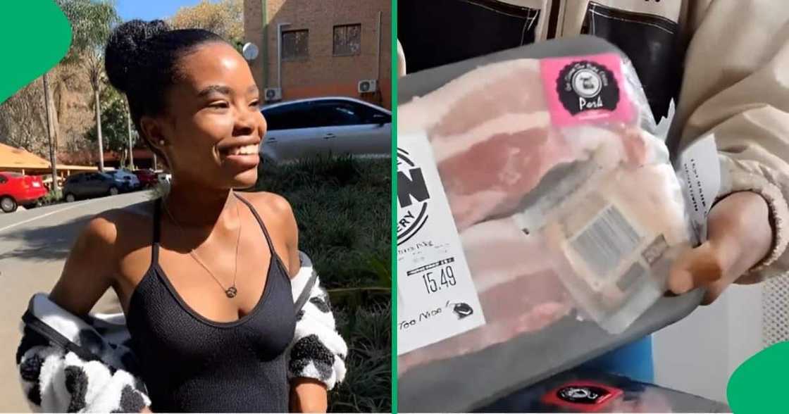 A University of Johannesburg student shows all the meat she bought for R240. A University of Johannesburg student shows all the meat she bought for R240.
