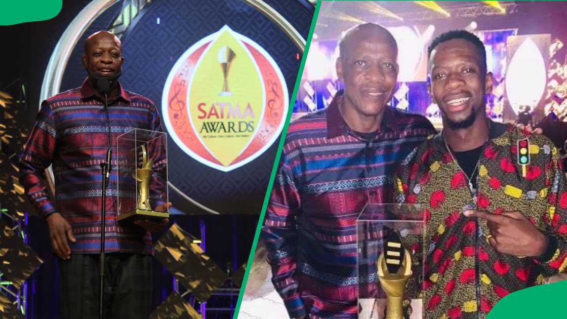 Mzwakhe's son accompanying him to an awards ceremony