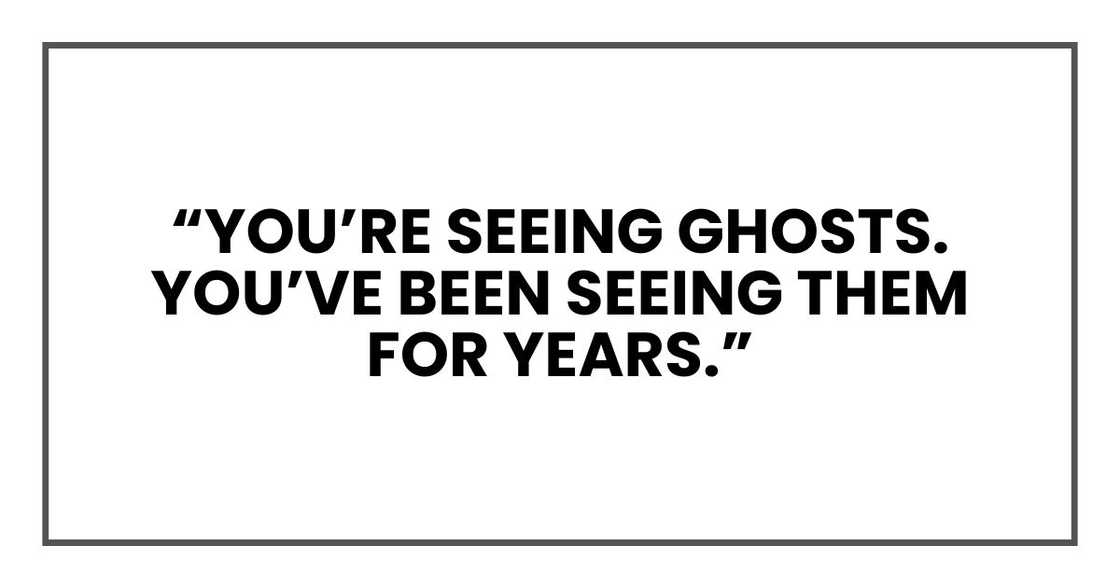 “You’re seeing ghosts. You’ve been seeing them for years.” “You’re seeing ghosts. You’ve been seeing them for years.”