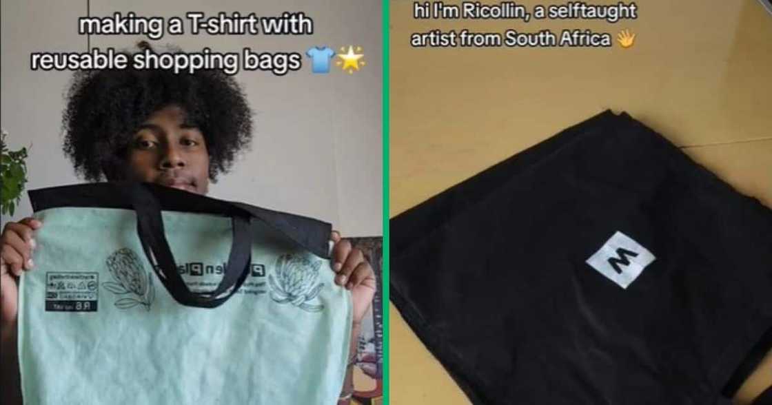 TikTok video shows Woolworths and PnP bags turned into t-shirt TikTok video shows Woolworths and PnP bags turned into t-shirt