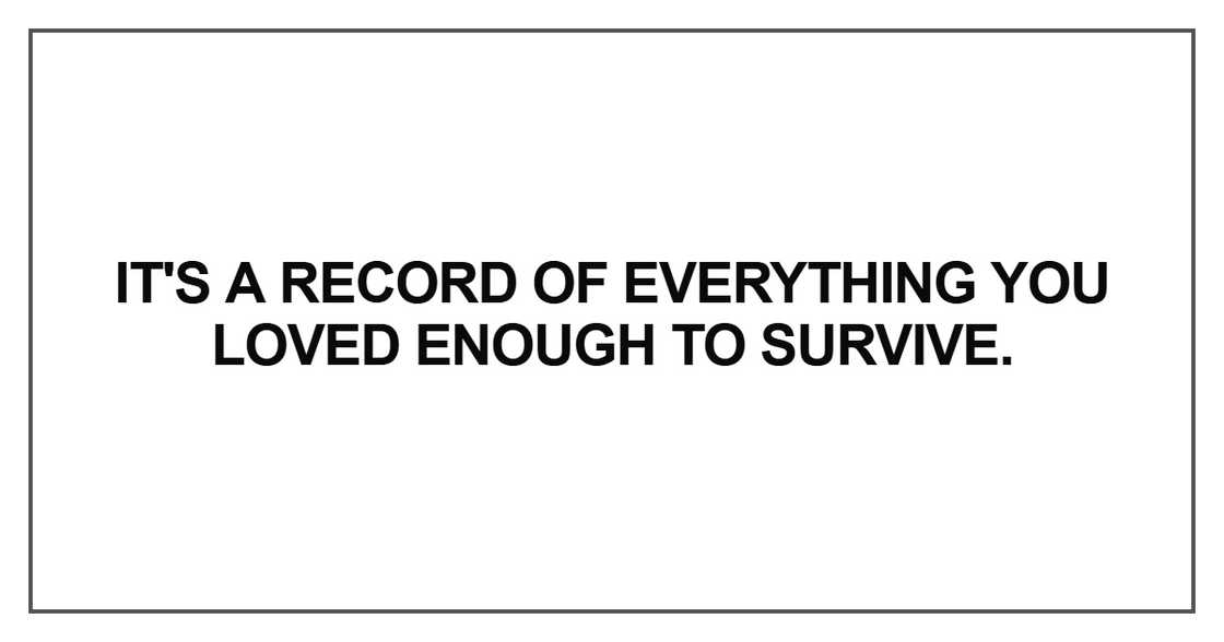 It's a record of everything you loved enough to survive It's a record of everything you loved enough to survive