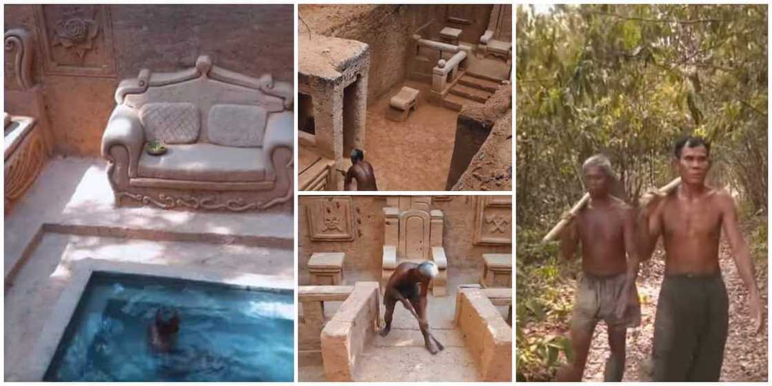 4 men construct house that has a swimming pool in village with only mud, video causes stir 4 men construct house that has a swimming pool in village with only mud, video causes stir