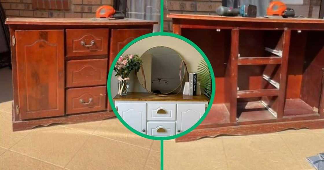 TikTok video of dresser makeover by woman TikTok video of dresser makeover by woman