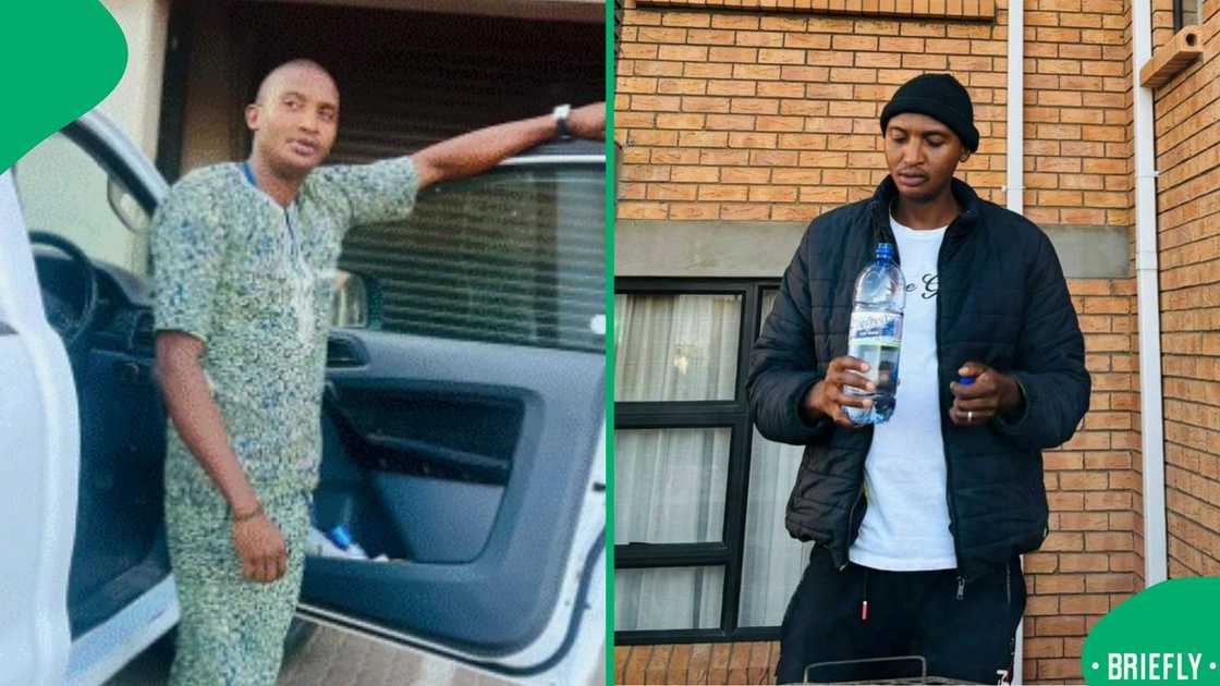 The visual on the right showed Angelstone holding a water bottle outside a brick building, appearing relaxed and focused