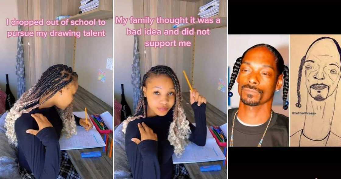 lady shows off drawing of Snoop Dogg lady shows off drawing of Snoop Dogg