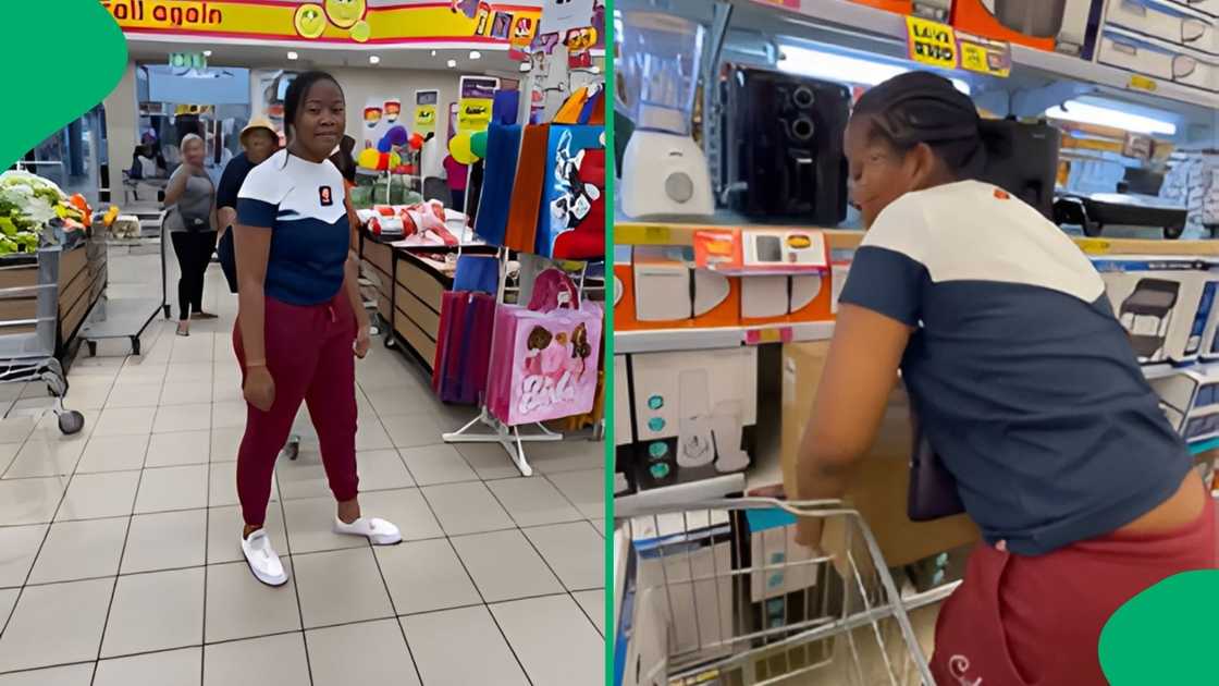 Instead of grabbing food, this woman went straight for the big-ticket items during her trolley dash