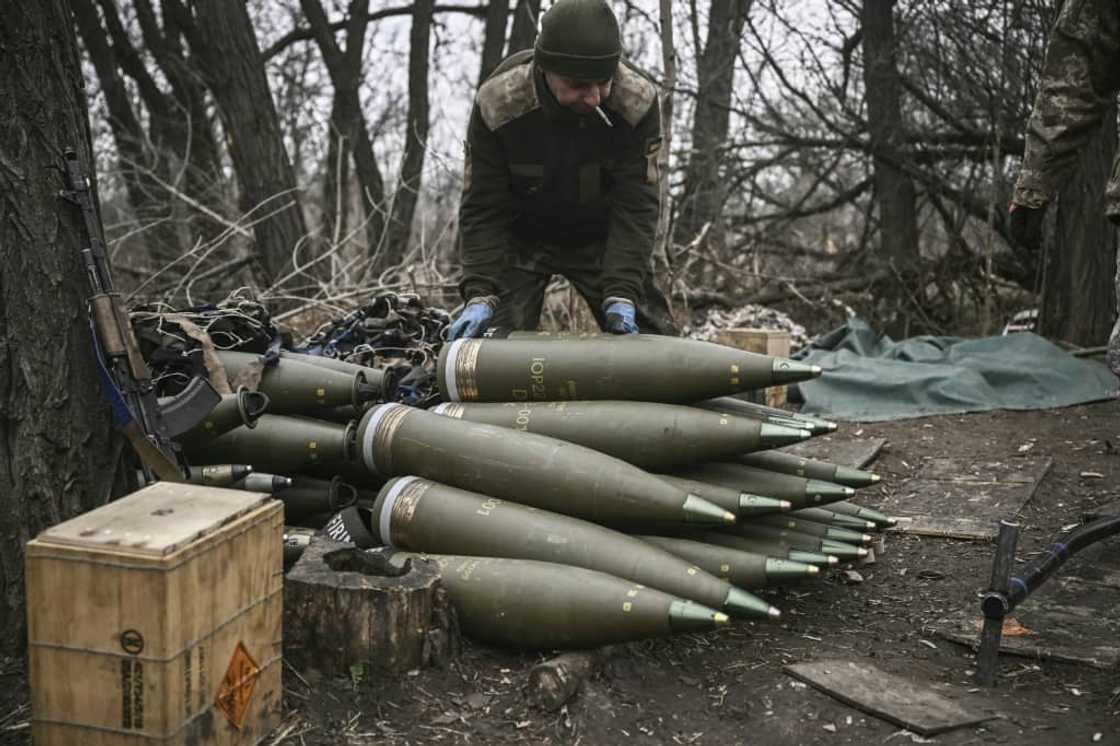 A Ukrainian serviceman preparing 155mm artillery shells near Bakhmut, eastern Ukraine. Kyiv has complained its forces are having to ration their firepower A Ukrainian serviceman preparing 155mm artillery shells near Bakhmut, eastern Ukraine. Kyiv has complained its forces are having to ration their firepower