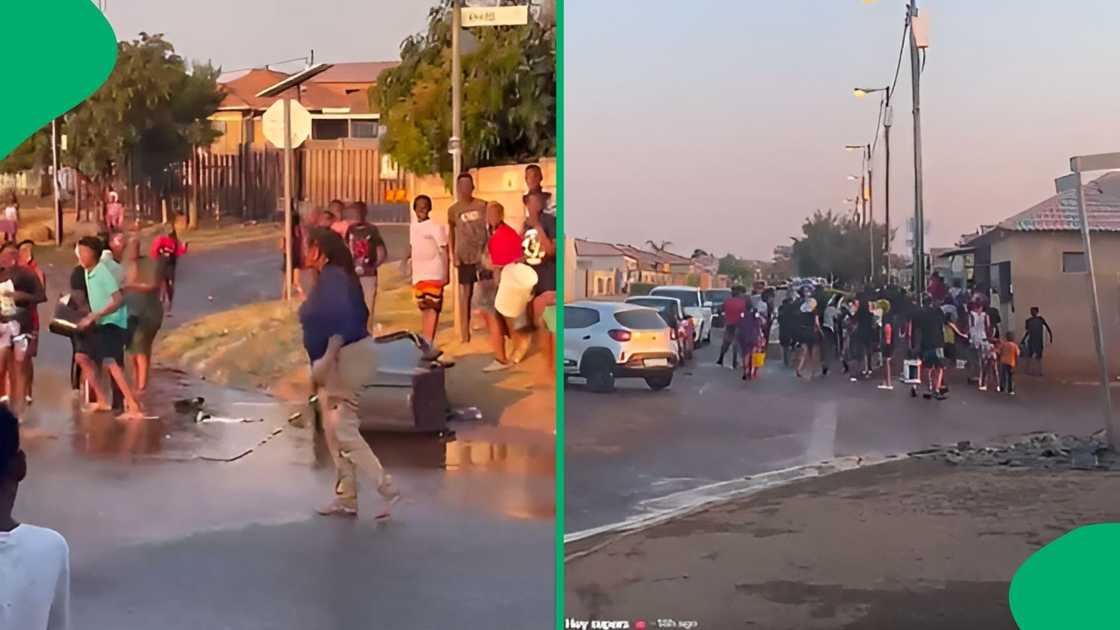 One woman tried to chase the youngsters who had poured water on her One woman tried to chase the youngsters who had poured water on her