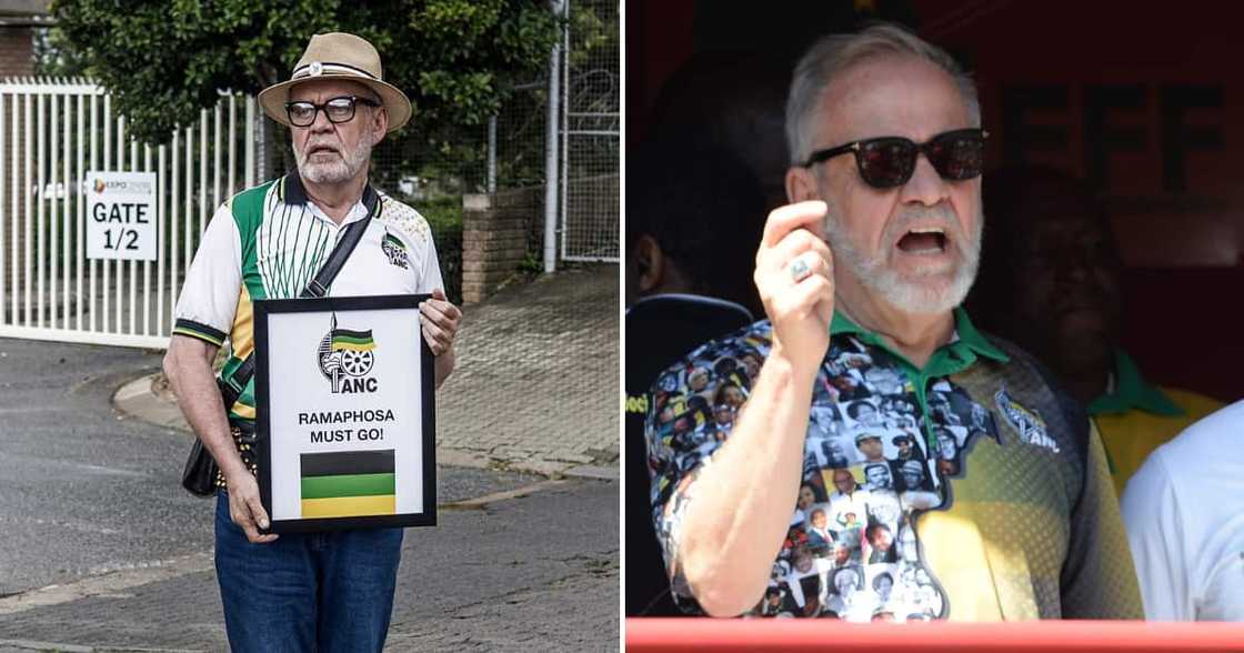 Carl Niehaus (63), veteran member of the African National Congress (ANC) poses as he expresses his views on South African President Cyril Ramaphosa outside the NASREC Centre Carl Niehaus (63), veteran member of the African National Congress (ANC) poses as he expresses his views on South African President Cyril Ramaphosa outside the NASREC Centre