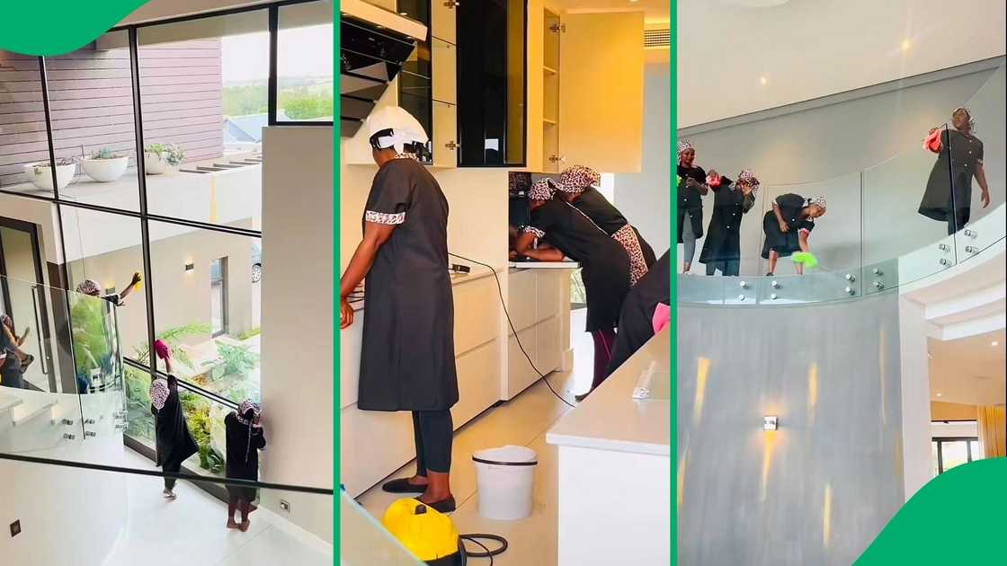 A TikTok video shows a woman deep cleaning a mansion, which left peeps talking. A TikTok video shows a woman deep cleaning a mansion, which left peeps talking.