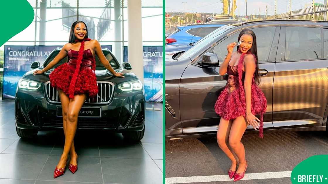The image on the right showed Tsontso holding the keys to her new car