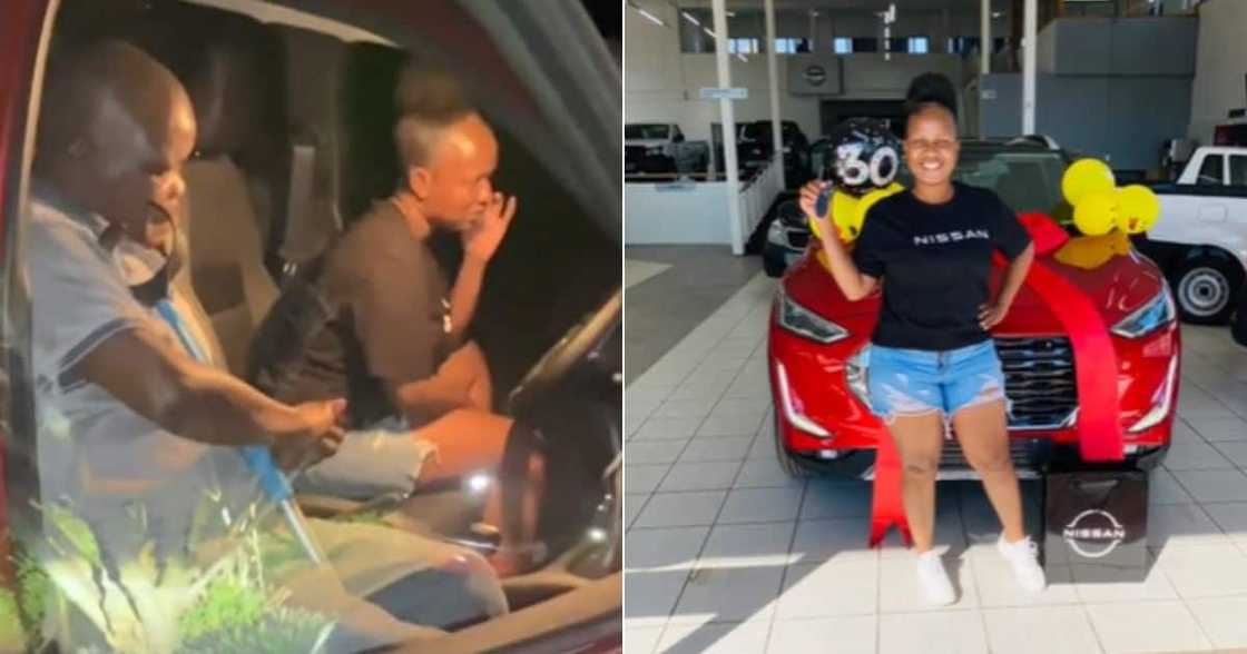 TikTok video of woman showing dad new Nissan for first time