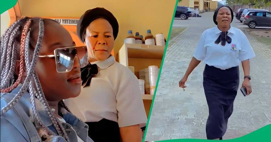 Lady attends PTA and checks the writing book of her mother who returned to school Lady attends PTA and checks the writing book of her mother who returned to school