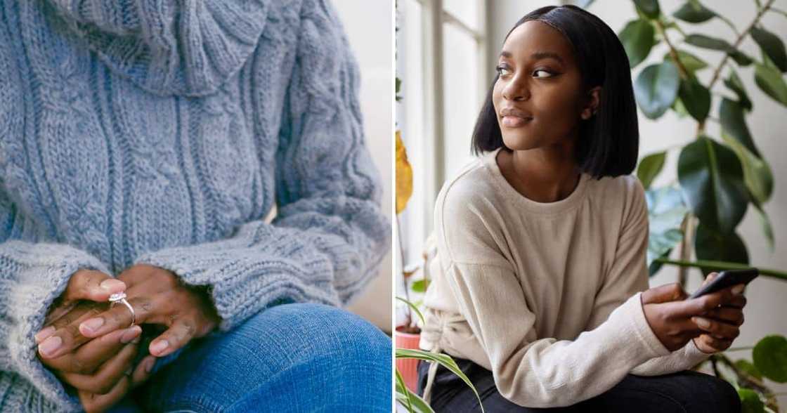 Woman taking off wedding ring Woman taking off wedding ring