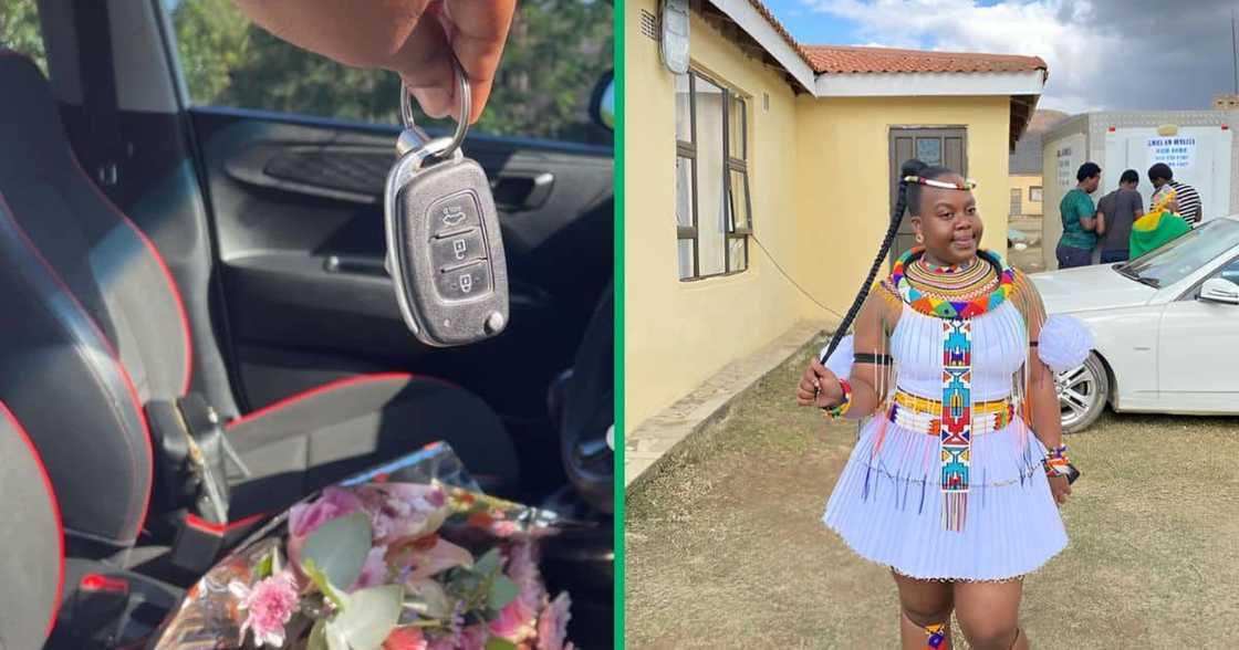 A woman's parents surprised her with a brand new car after graduating A woman's parents surprised her with a brand new car after graduating