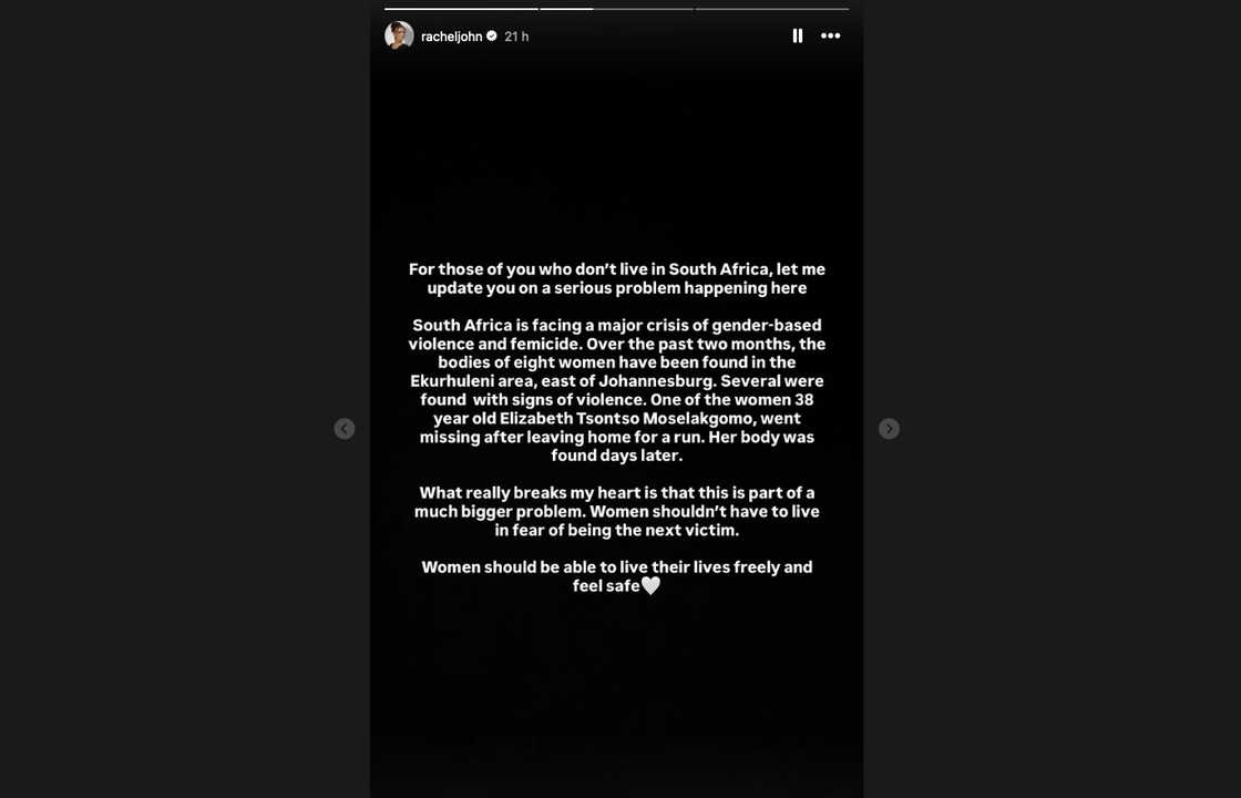 Rachel John spoke about the femicide crisis