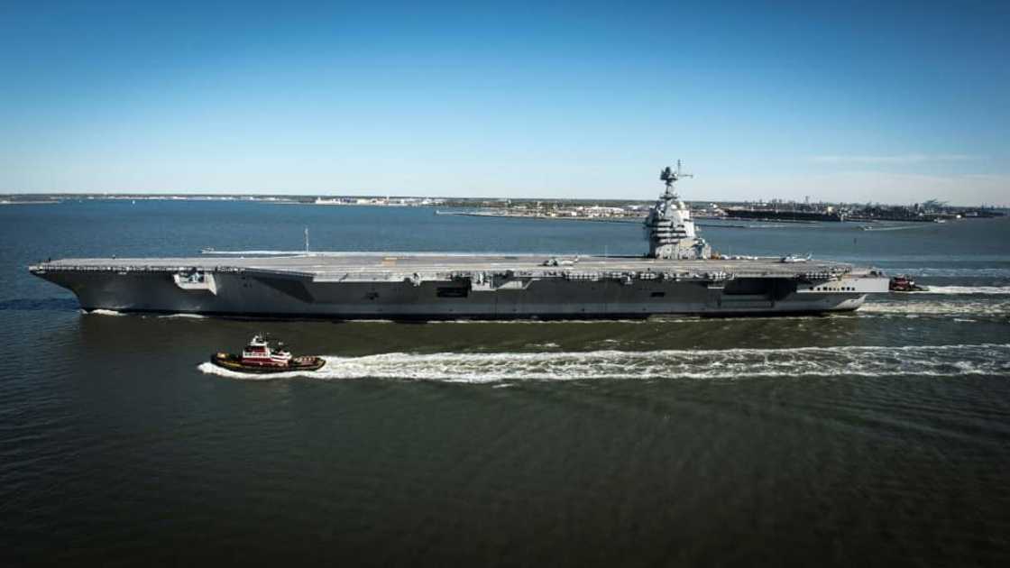 The USS Gerald R. Ford -- pictured in 2017 -- has embarked on its first deployment