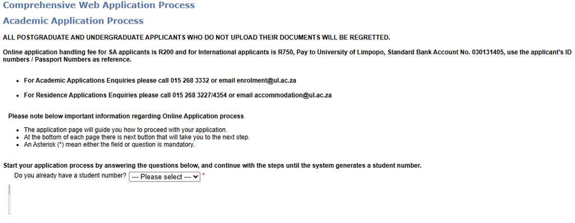 University of Limpopo online application page