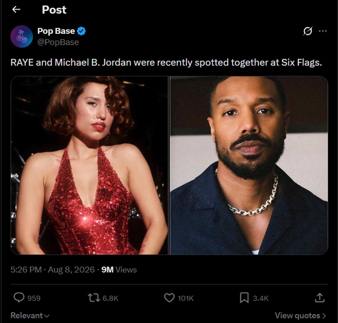 Raye and Michael B. Jordan are reportedly dating.