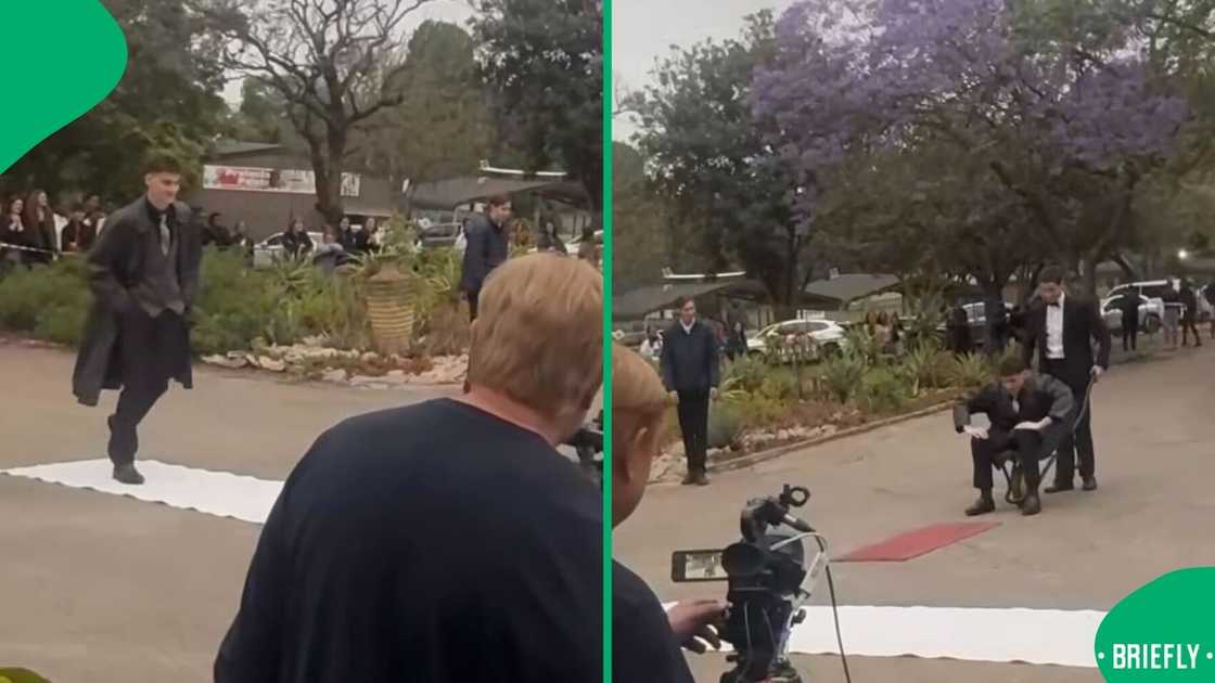 A Grade 12 pupil's grand entrance sparked a stir on social media. A Grade 12 pupil's grand entrance sparked a stir on social media.