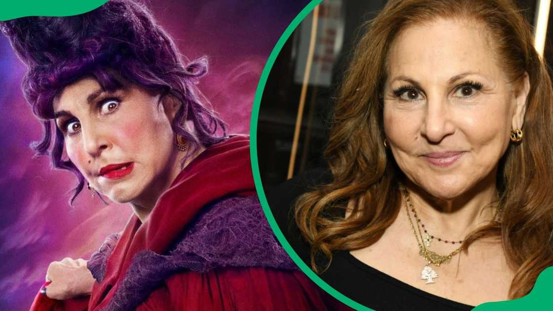 Kathy Najimy as Mary Sanderson (L). The actress at the New York premiere of Ezra in 2024 (R) Kathy Najimy as Mary Sanderson (L). The actress at the New York premiere of Ezra in 2024 (R)